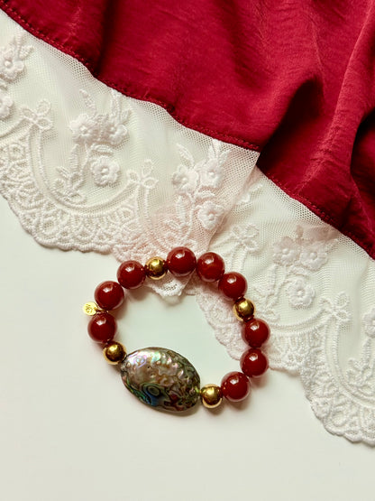 Red Agate - Shell Bracelet with Hematite Spacers