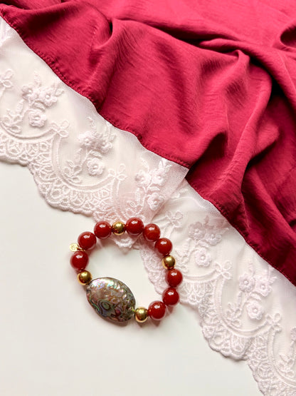 Red Agate - Shell Bracelet with Hematite Spacers
