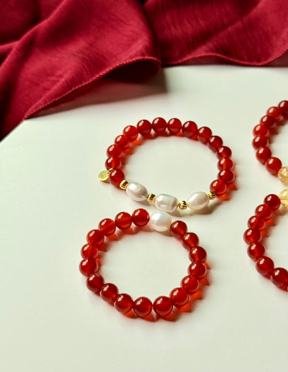Red Agate - Natural Pearl - Tiger Eye - Citrine Family Bracelet Set