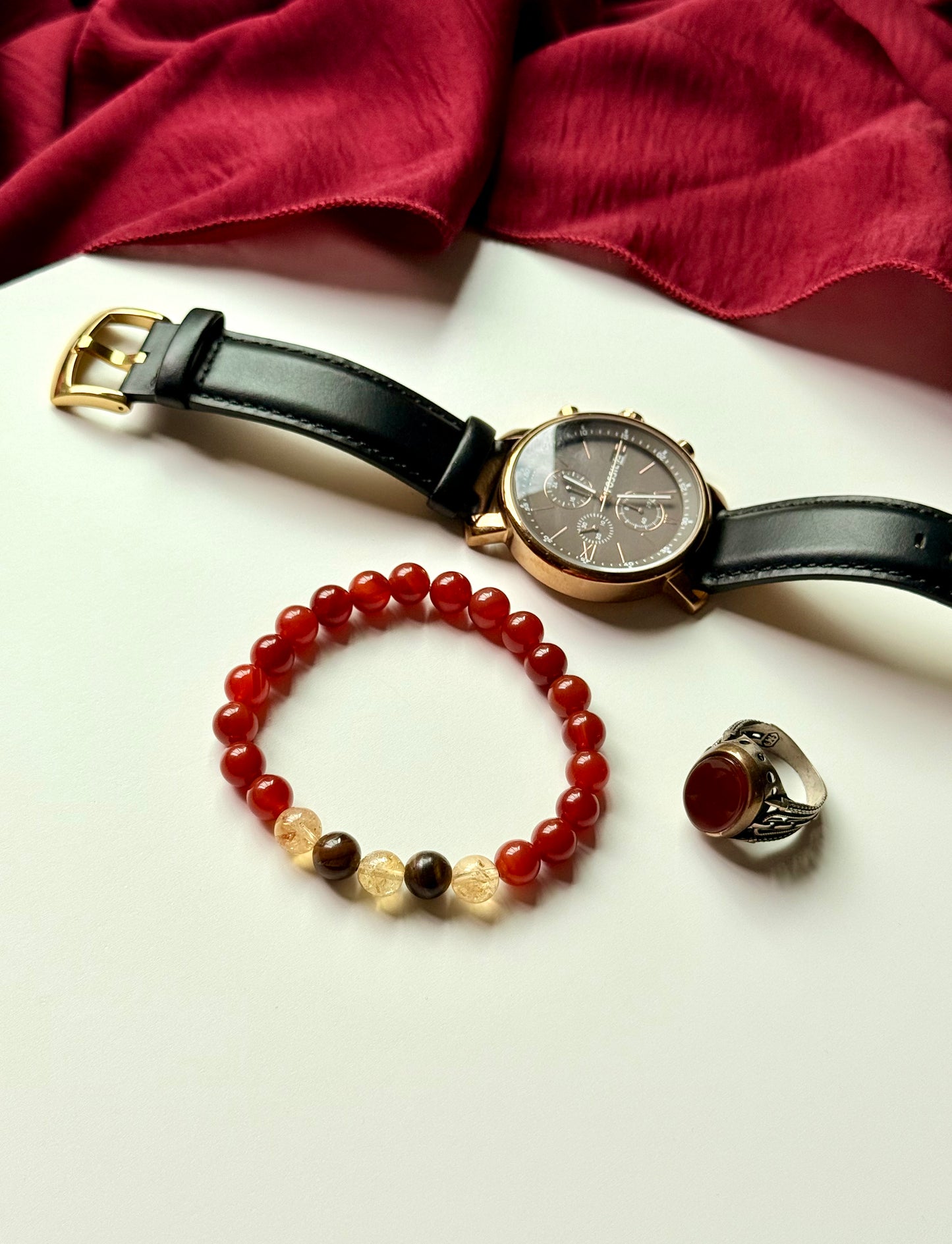 Red Agate - Citrine - Tiger Eye Men's Bracelet