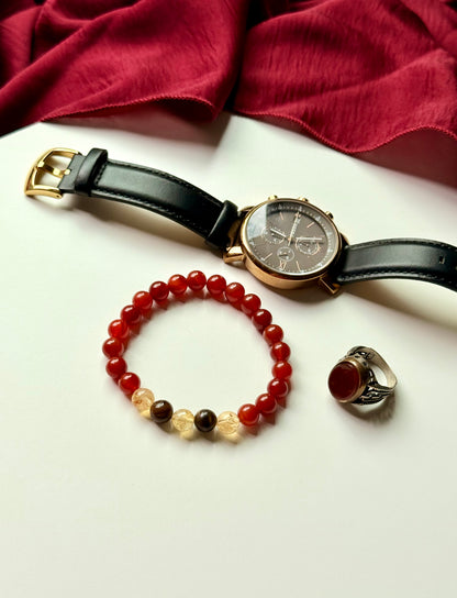 Red Agate - Citrine - Tiger Eye Men's Bracelet