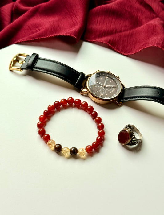 Red Agate - Citrine - Tiger Eye Men's Bracelet