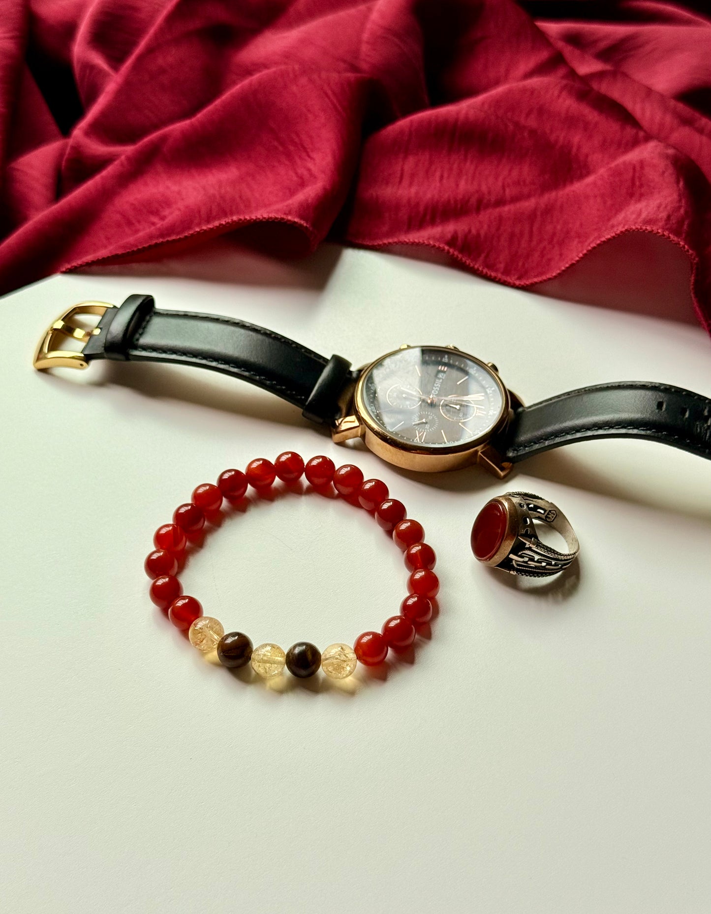 Red Agate - Citrine - Tiger Eye Men's Bracelet
