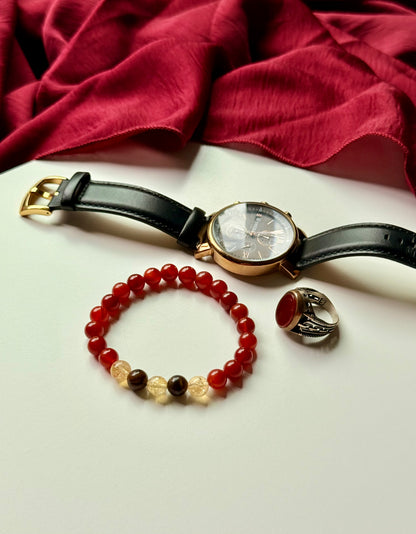 Red Agate - Citrine - Tiger Eye Men's Bracelet