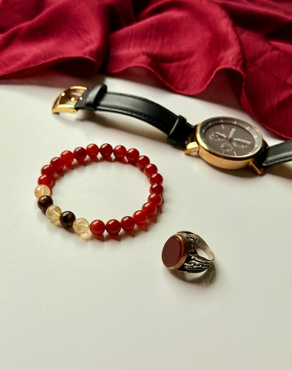 Red Agate - Citrine - Tiger Eye Men's Bracelet