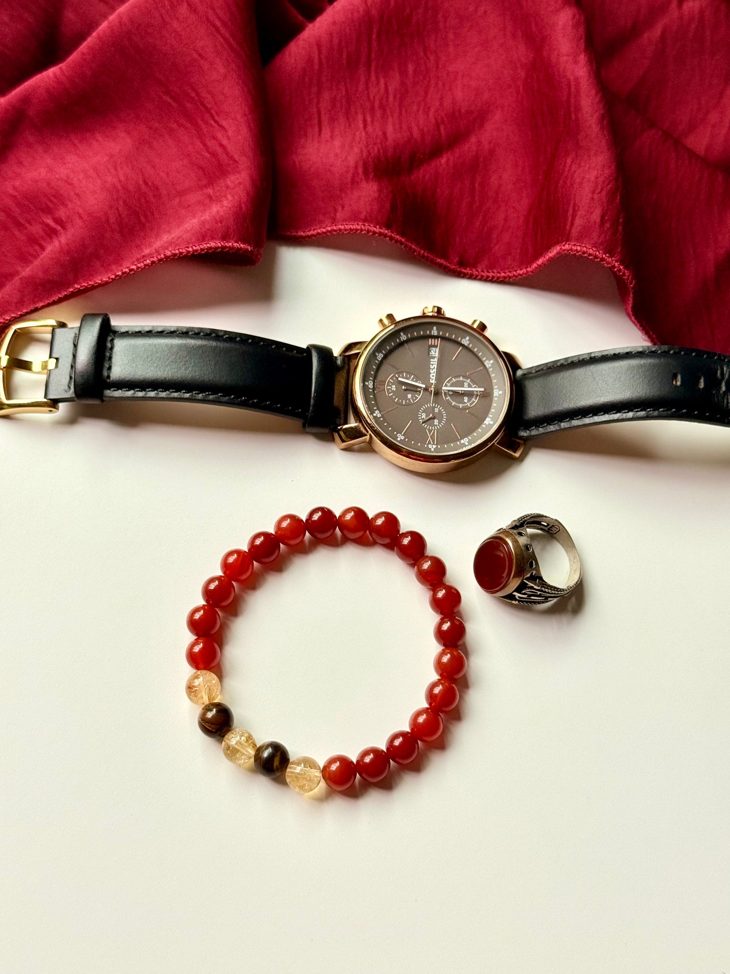 Red Agate - Citrine - Tiger Eye Men's Bracelet