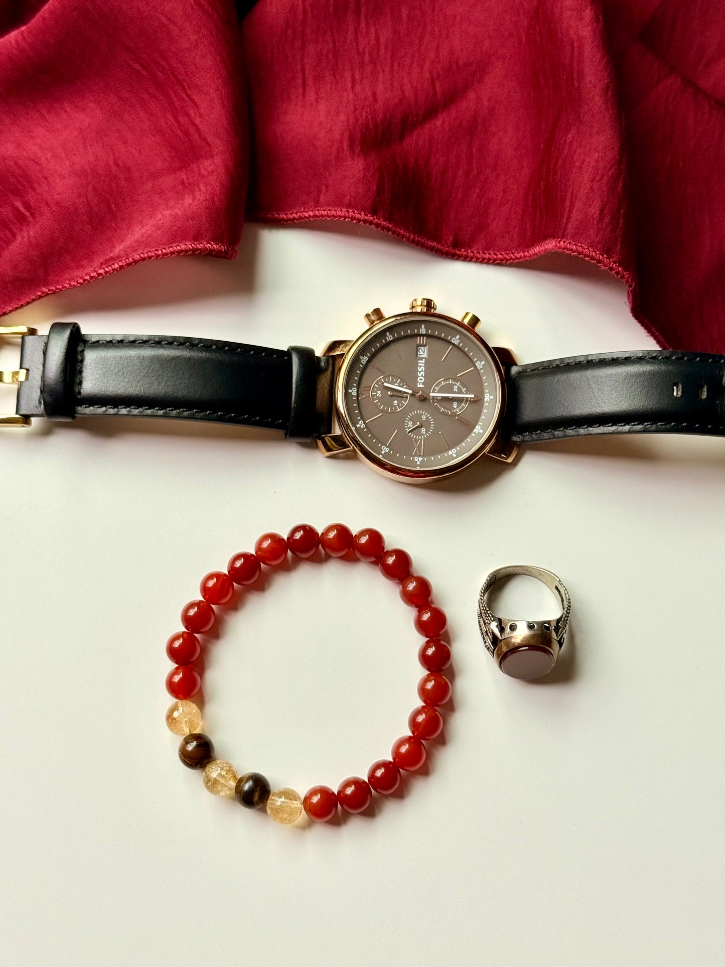 Red Agate - Citrine - Tiger Eye Men's Bracelet