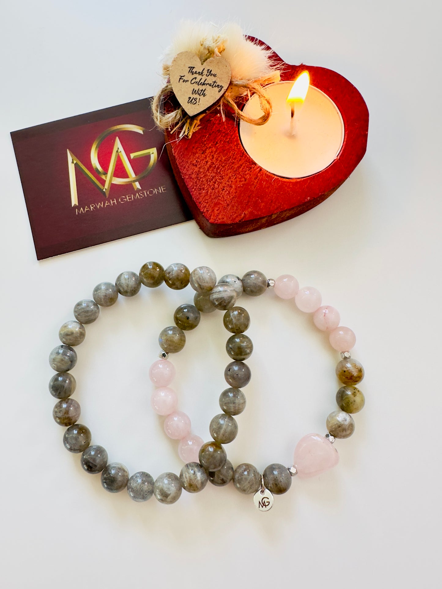 Labradorite-Rose Quartz (Woman) + Labradorite (Man) Couple Bracelet