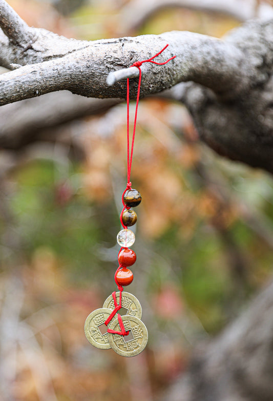 Adjustable Feng Shui Keychain with Tiger eye-Citrine-Agate