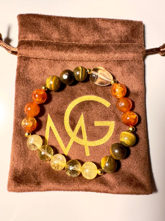 Tiger eye- Citrine-Red Agate Bracelet