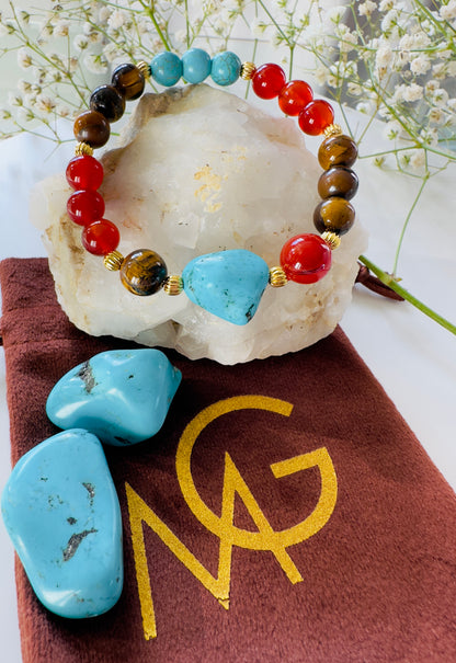 Turquoise-Tiger Eye-Carnelian Bracelet