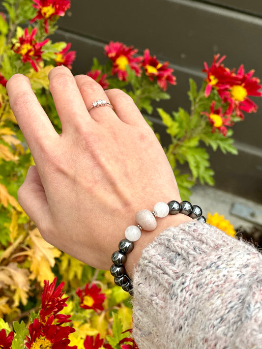Hematite-Clear Quartz-Sunstone Bracelet