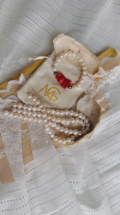 Natural Coral - Pearl Bracelet