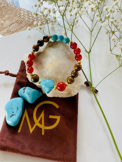 Turquoise-Tiger Eye-Carnelian Bracelet